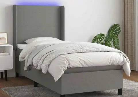 Pat cu arcuri, saltea și LED, gri închis, 80x200 cm, textil - 1/5