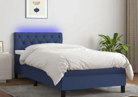 Pat cu arcuri, saltea și LED, albastru, 80x200 cm, textil - 1/5