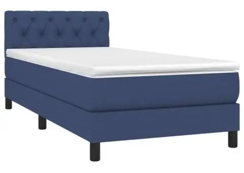 Pat cu arcuri, saltea și LED, albastru, 80x200 cm, textil - 3/5