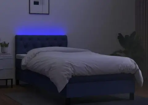 Pat cu arcuri, saltea și LED, albastru, 80x200 cm, textil - 4/5