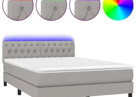 Pat cu arcuri, saltea și LED, gri deschis, 140x200 cm, textil - 2/5