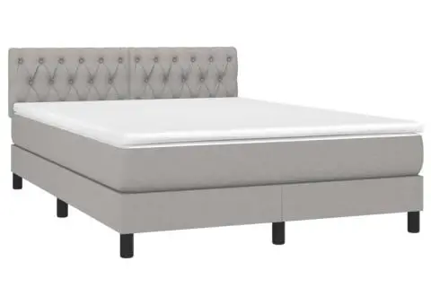 Pat cu arcuri, saltea și LED, gri deschis, 140x200 cm, textil - 3/5