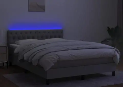 Pat cu arcuri, saltea și LED, gri deschis, 140x200 cm, textil - 4/5