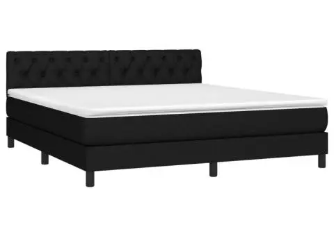 Pat cu arcuri, saltea și LED, negru, 160x200 cm, textil - 3/5