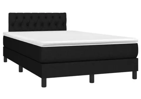 Pat cu arcuri, saltea și LED, negru, 120x200 cm, textil - 3/5