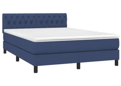 Pat cu arcuri, saltea și LED, albastru, 140x190 cm, textil - 3/5