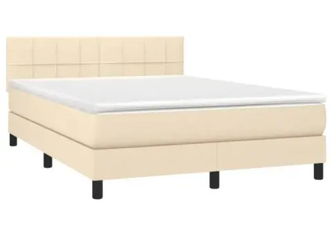 Pat cu arcuri, saltea și LED, crem, 140x190 cm, textil - 3/5