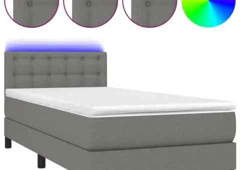 Pat cu arcuri, saltea și LED, gri închis, 80x200 cm, textil - 2/5