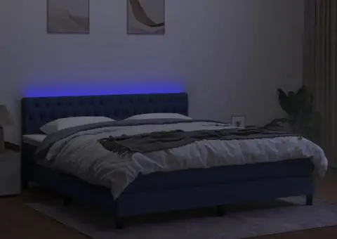 Pat cu arcuri, saltea și LED, albastru, 160x200 cm, textil - 4/5