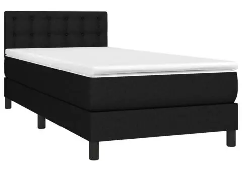 Pat cu arcuri, saltea și LED, negru, 90x200 cm, textil - 3/5