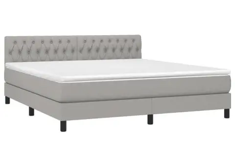 Pat cu arcuri, saltea și LED, gri deschis, 180x200 cm, textil - 3/5