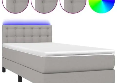 Pat cu arcuri, saltea și LED, gri deschis, 90x200 cm, textil - 2/5