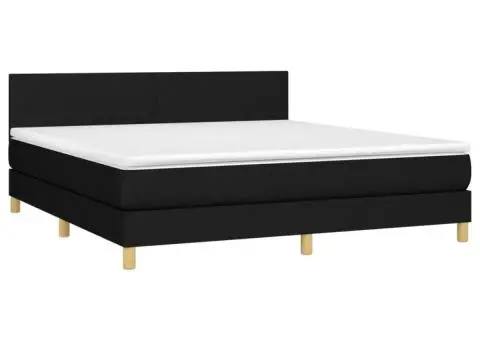 Pat cu arcuri, saltea și LED, negru, 180x200 cm, textil - 3/5