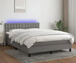 vidaXL Pat cu arcuri, saltea și LED, gri închis, 140x190 cm, textil