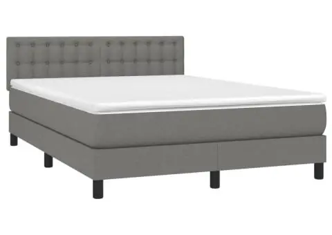 Pat cu arcuri, saltea și LED, gri închis, 140x190 cm, textil - 3/5