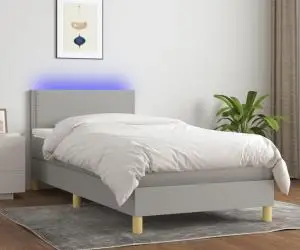 vidaXL Pat cu arcuri, saltea și LED, gri deschis, 80x200 cm, textil