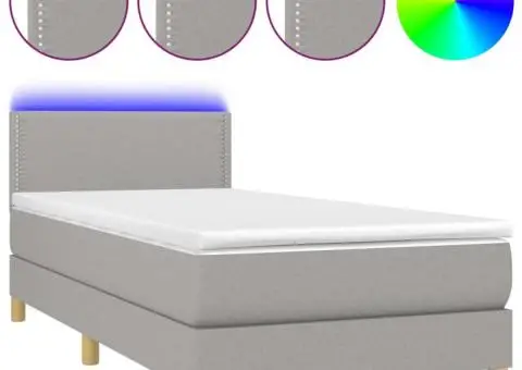 Pat cu arcuri, saltea și LED, gri deschis, 80x200 cm, textil - 2/5