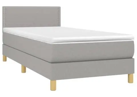 Pat cu arcuri, saltea și LED, gri deschis, 80x200 cm, textil - 3/5