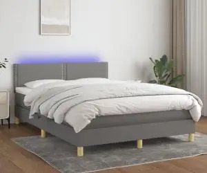vidaXL Pat cu arcuri, saltea și LED, gri închis, 140x200 cm, textil