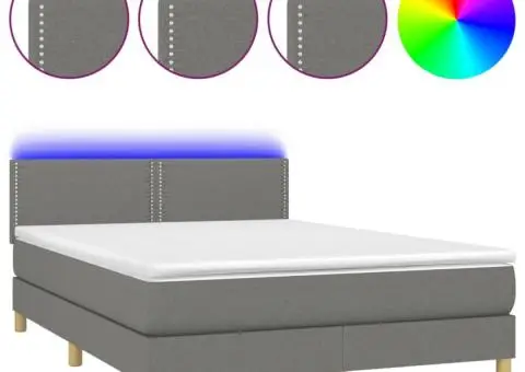 Pat cu arcuri, saltea și LED, gri închis, 140x200 cm, textil - 2/5