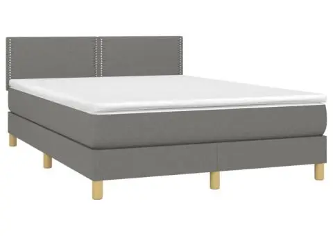 Pat cu arcuri, saltea și LED, gri închis, 140x200 cm, textil - 4/5