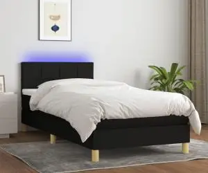 vidaXL Pat cu arcuri, saltea și LED, negru, 80x200 cm, textil