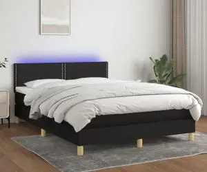 vidaXL Pat cu arcuri, saltea și LED, negru, 140x190 cm, textil