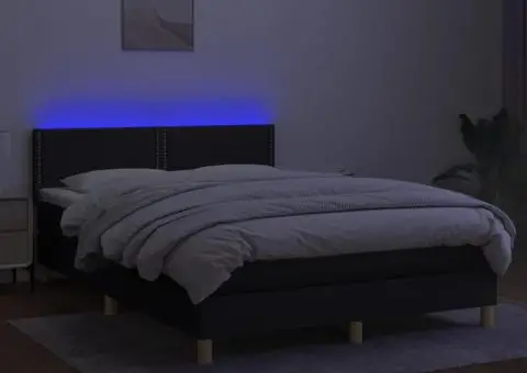 Pat cu arcuri, saltea și LED, negru, 140x190 cm, textil - 3/5