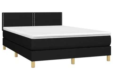 Pat cu arcuri, saltea și LED, negru, 140x190 cm, textil - 4/5