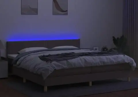 Pat cu arcuri, saltea și LED, gri taupe, 200x200 cm, textil - 3/5