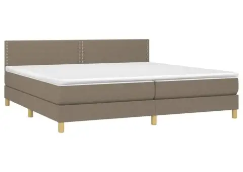 Pat cu arcuri, saltea și LED, gri taupe, 200x200 cm, textil - 4/5