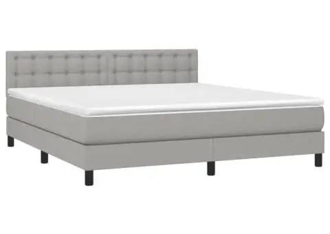 Pat cu arcuri, saltea și LED, gri deschis, 180x200 cm, textil - 3/5