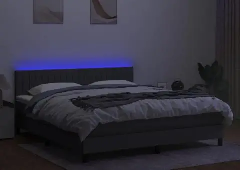 Pat cu arcuri, saltea și LED, gri închis, 180x200 cm, textil - 4/5