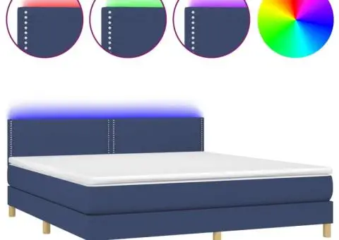 Pat cu arcuri, saltea și LED, albastru, 180x200 cm, textil - 2/5