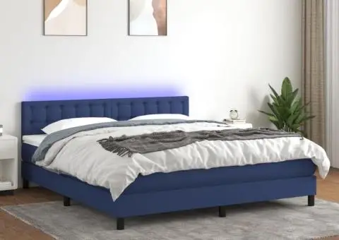 Pat cu arcuri, saltea și LED, albastru, 160x200 cm, textil - 1/5