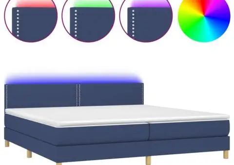 Pat cu arcuri, saltea și LED, albastru, 200x200 cm, textil - 2/5