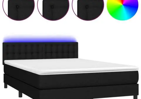 Pat cu arcuri, saltea și LED, negru, 140x200 cm, textil - 2/5