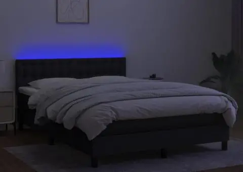 Pat cu arcuri, saltea și LED, negru, 140x200 cm, textil - 4/5