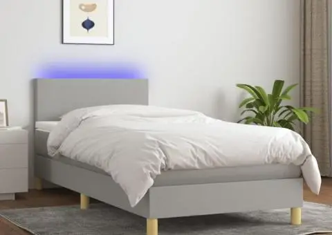 Pat cu arcuri, saltea și LED, gri deschis, 80x200 cm, textil - 1/5