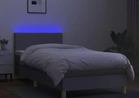 Pat cu arcuri, saltea și LED, gri deschis, 80x200 cm, textil - 4/5