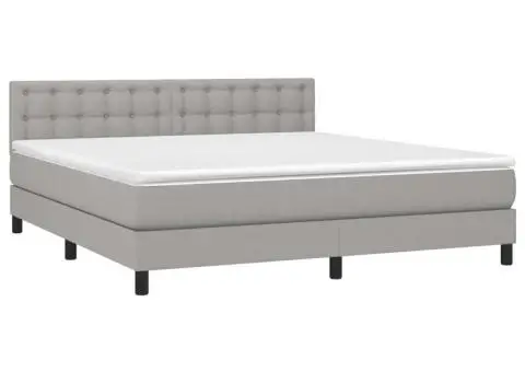 Pat cu arcuri, saltea și LED, gri deschis, 160x200 cm, textil - 3/5