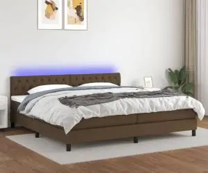 vidaXL Pat cu arcuri, saltea și LED, maro închis, 200x200 cm, textil