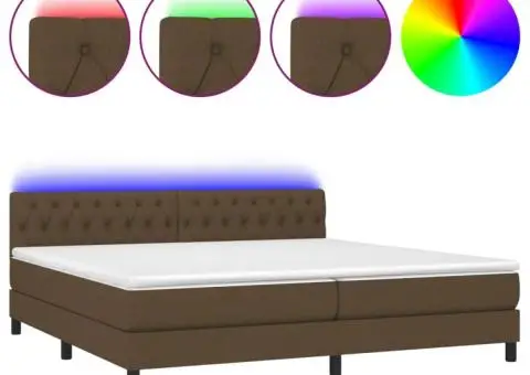 Pat cu arcuri, saltea și LED, maro închis, 200x200 cm, textil - 2/5