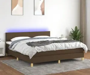 vidaXL Pat cu arcuri, saltea și LED, maro închis, 160x200 cm, textil