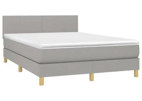 Pat cu arcuri, saltea și LED, gri deschis, 140x190 cm, textil - 3/5