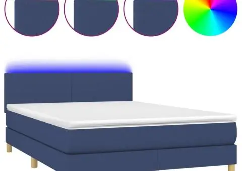 Pat cu arcuri, saltea și LED, albastru, 140x200 cm, textil - 2/5