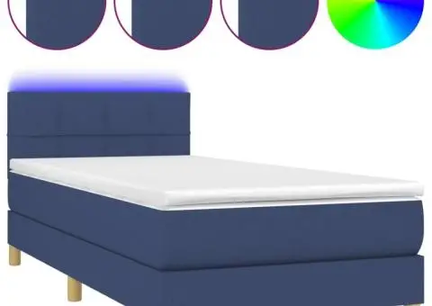 Pat cu arcuri, saltea și LED, albastru, 120x200 cm, textil - 2/5