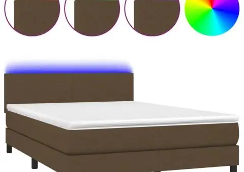 Pat cu arcuri, saltea și LED, maro închis, 140x190 cm, textil - 2/5