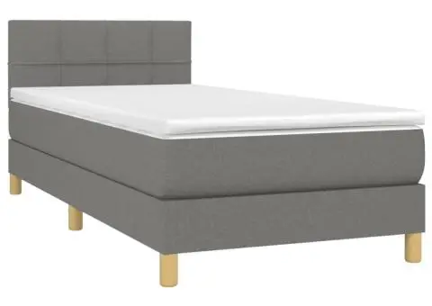 Pat cu arcuri, saltea și LED, gri închis, 90x190 cm, textil - 3/5