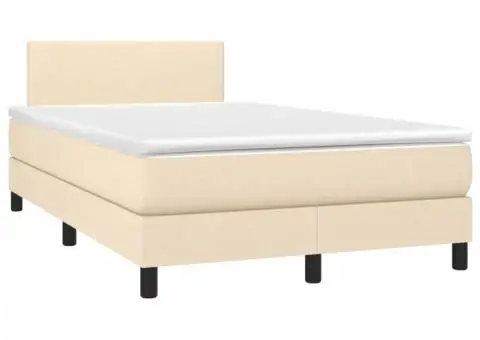 Pat cu arcuri, saltea și LED, crem, 120x200 cm, textil - 3/5